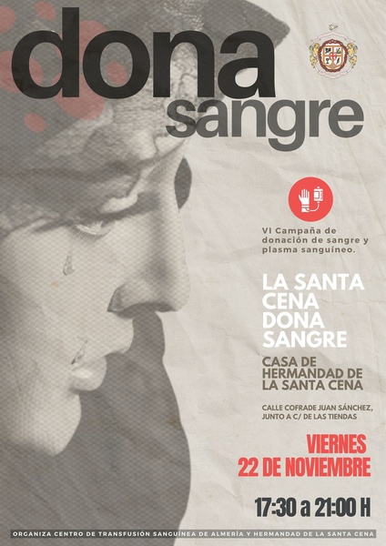 Cartel vi donación de sangre y plasma sanguineo la santa cena dona sangre i
